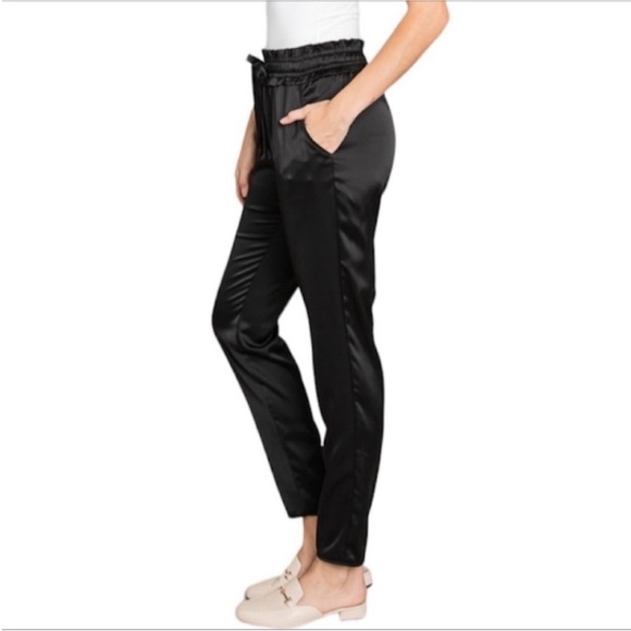 HEYSON shantung satin straight leg pants L black - Picture 1 of 5